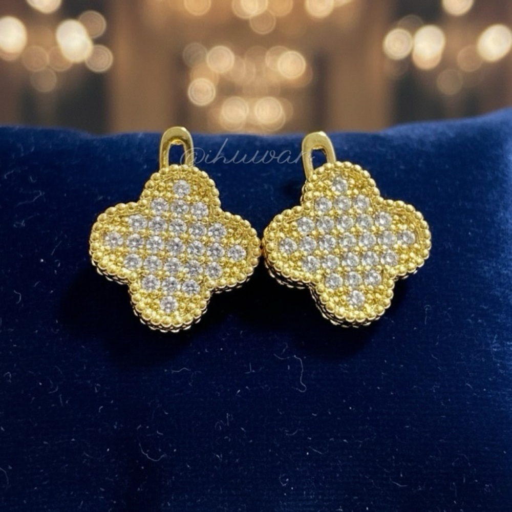 Four Leaf Clover Earrings 14K Gold Plated Cubic Zirconia Earrings